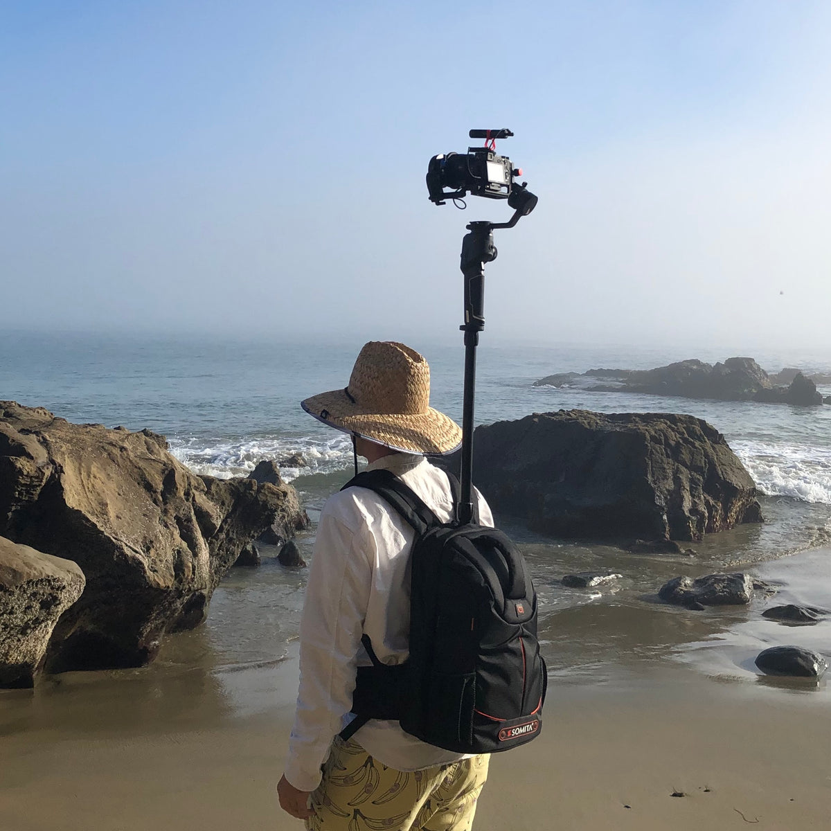 Camera and Gimbal on the Monopole Backpack Gimbal Guru