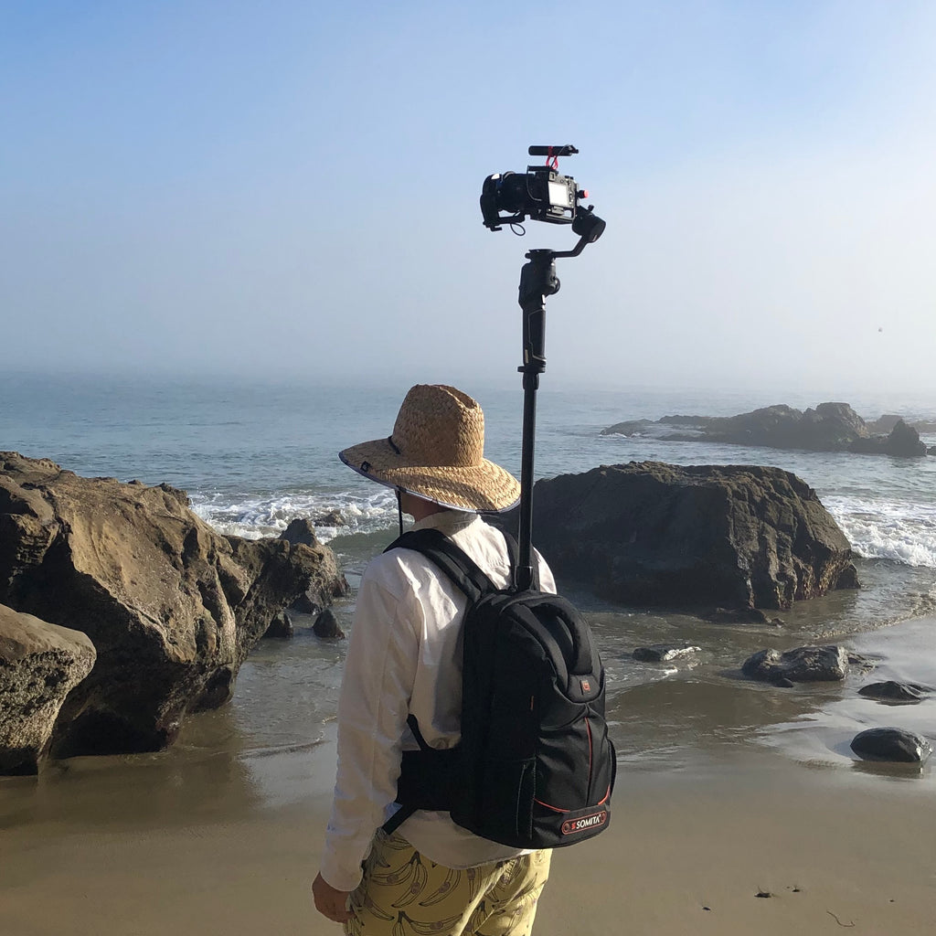 Camera and Gimbal on the Monopole Backpack