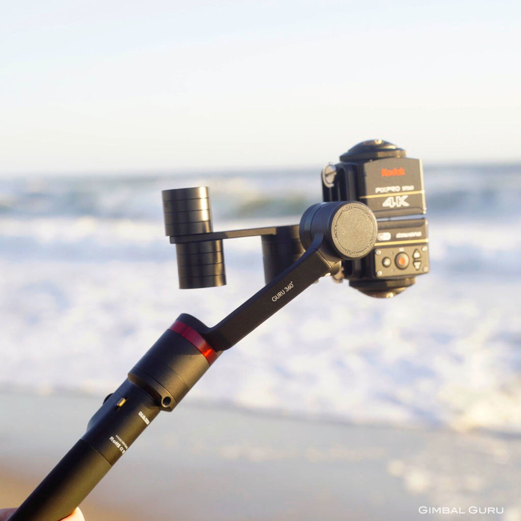 Guru 360° gimbal stabilizer and a Dual Kodak Pixpro SP360 Camera Setup film a beach day!